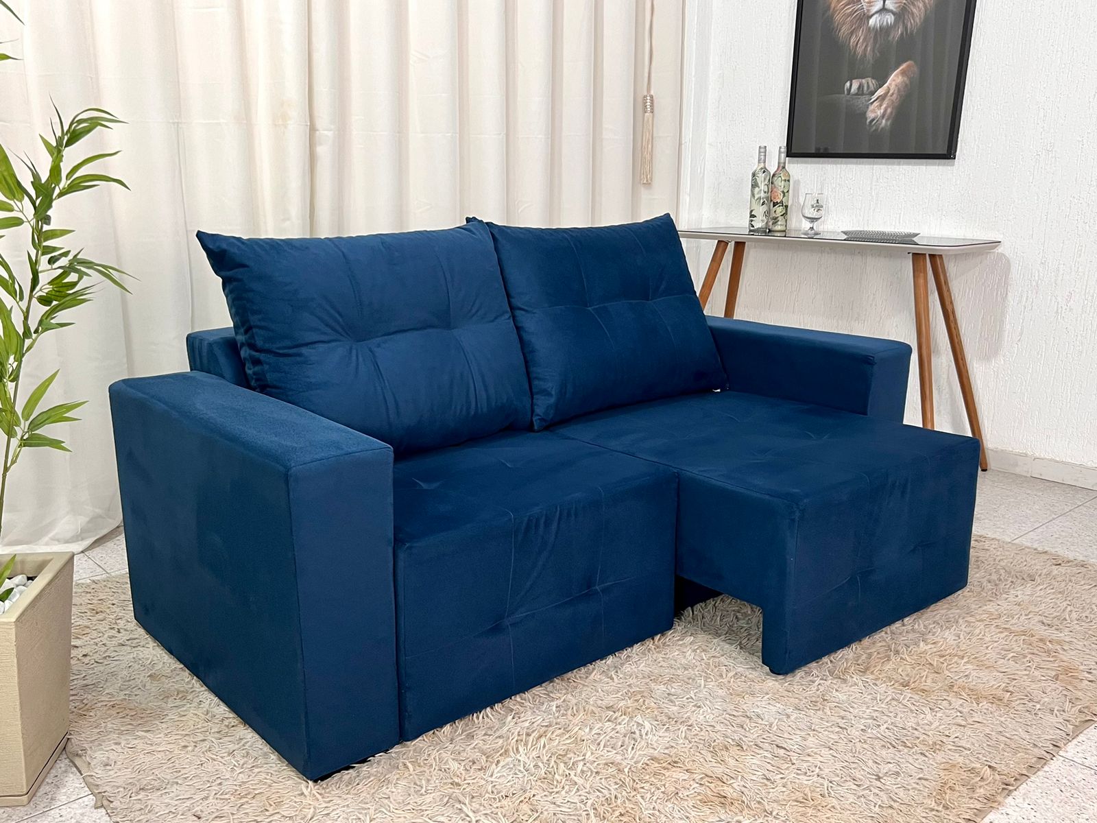 Sofá Retrátil 3 Lugares Havaí Larg.1.80m Veludinho Azul 18 - Móveis furniture