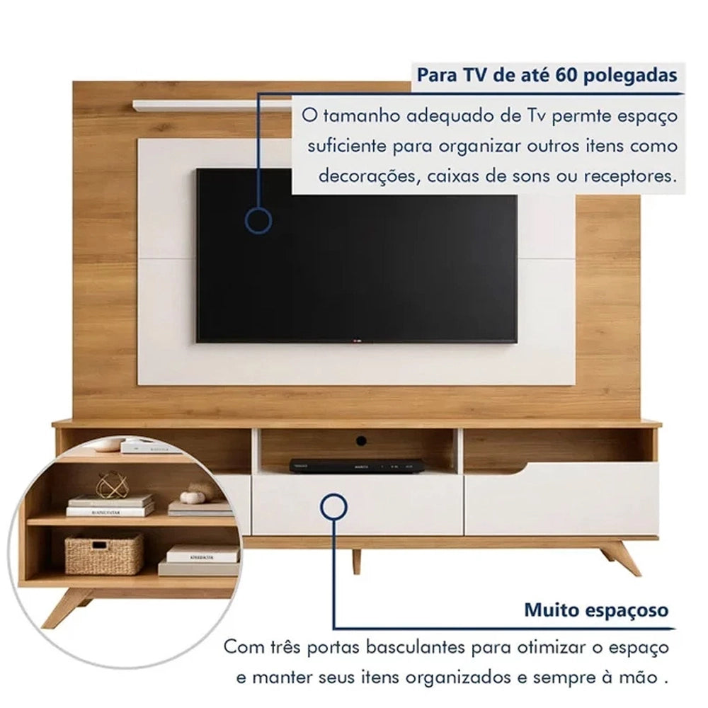 Rack com Painel Diplomata Sem Led para Tv Até 60 Polegadas 3 Portas Valdemoveis