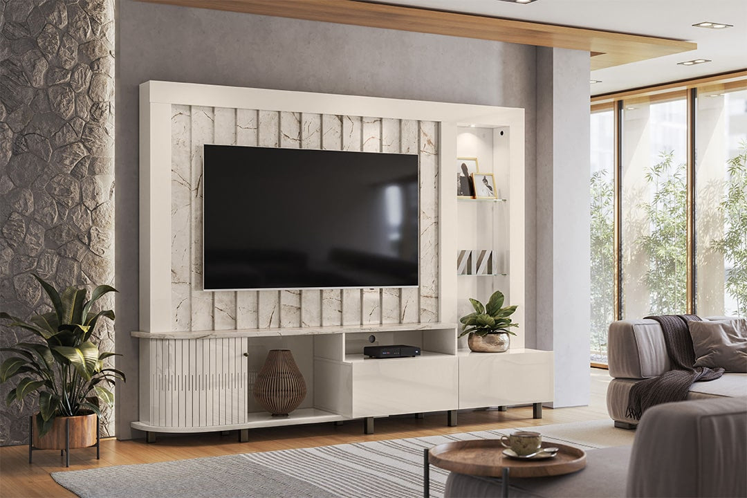 Home Theater Le Mans Calacata.Off White Madetec - Móveis furniture