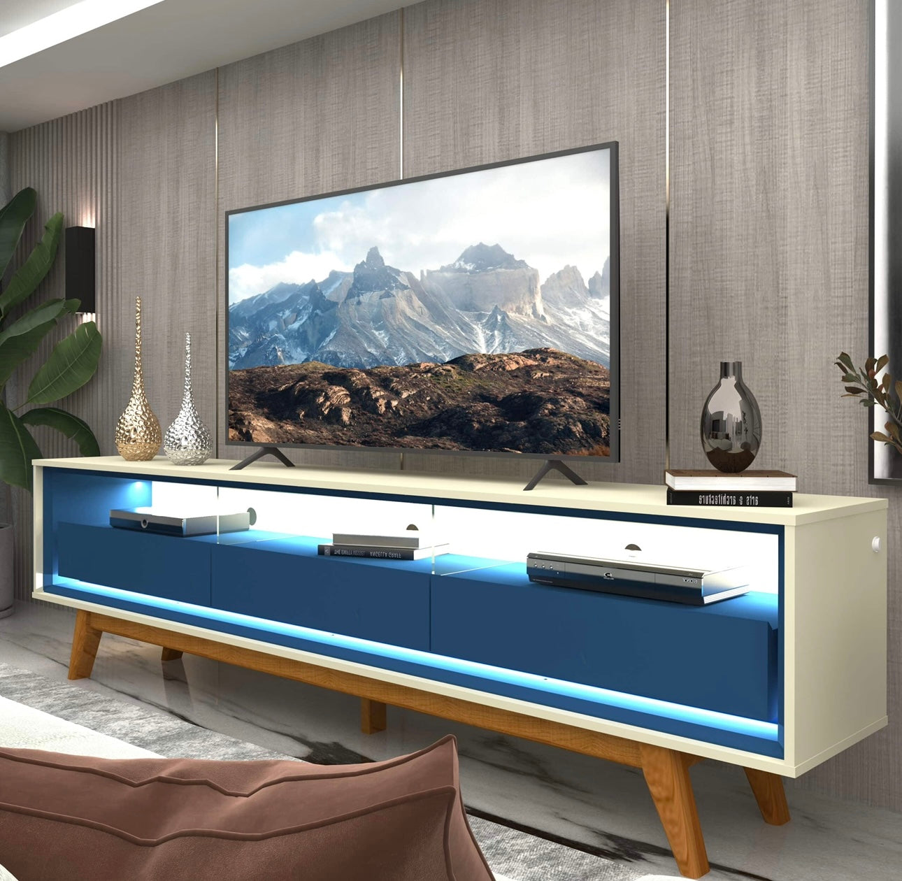 Rack Requinte 212 3G com LED Off White.Azul Royal Gelius