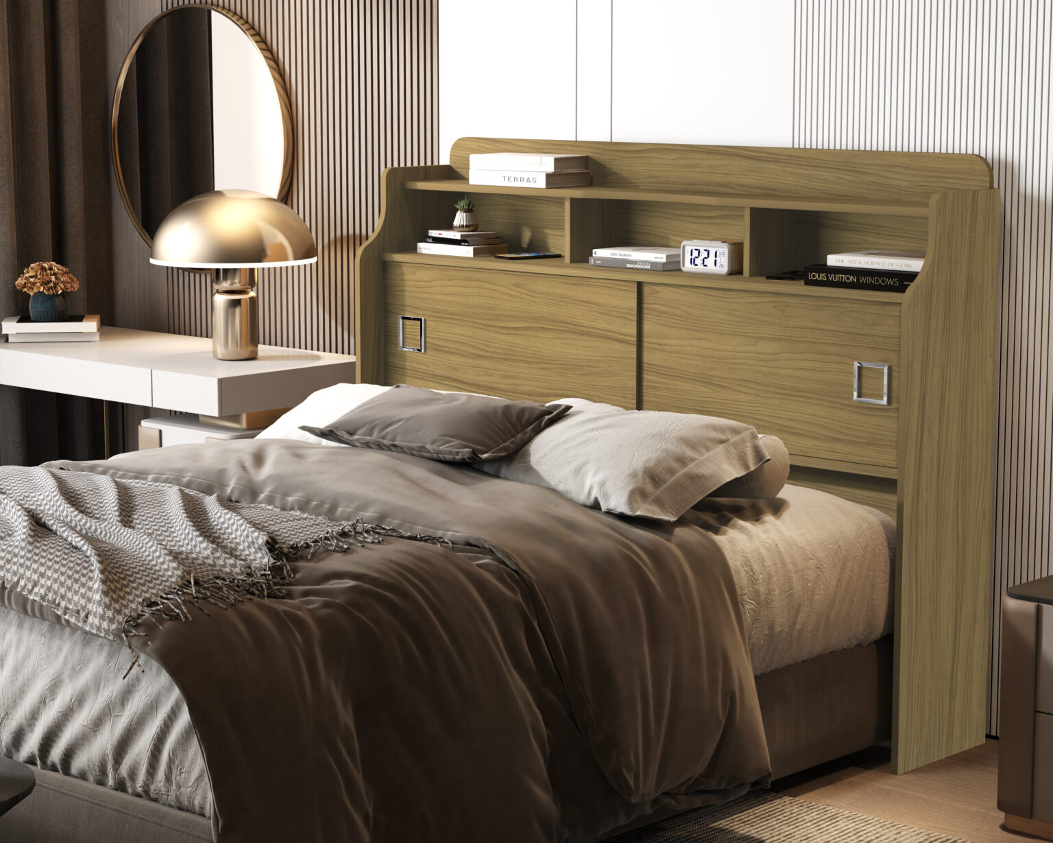 Cabeceira Queen Jéssica Freijó/Grafite/Freijó – MADEC/VJ MÓVEIS