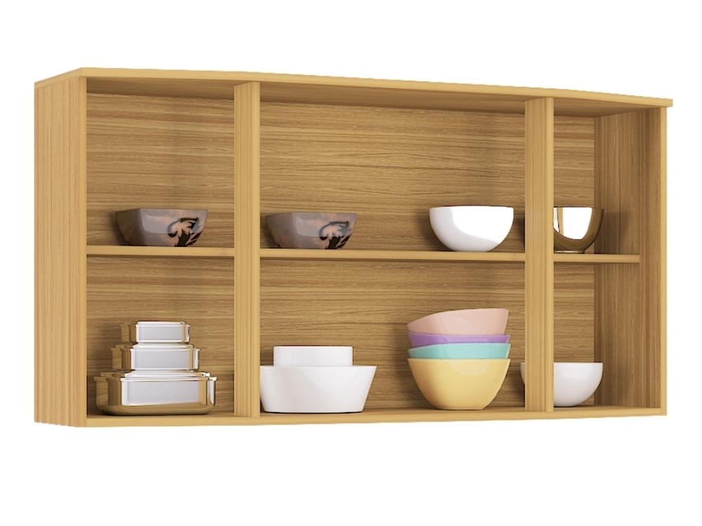 Armário de Cozinha Aéreo Bruna Tridimensional 4 portas – Damasco/Preto - Móveis furniture