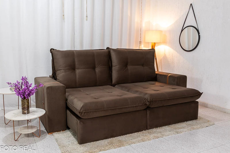 Sofá Retrátil Reclinável Santiago Veludo Marrom 524 Larg. 2.50m - Molas Ensacadas