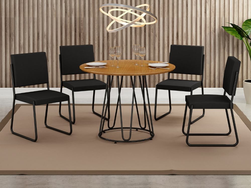 Conjunto Mesa Napoli Tampo Circular 1.00 Com 4 Cadeiras – Cinamomo/Preto Fosco - Móveis furniture