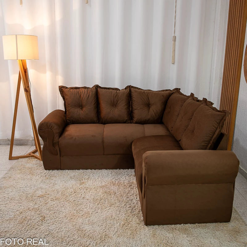 Sofá Canto Bianca Veludinho Marrom RF