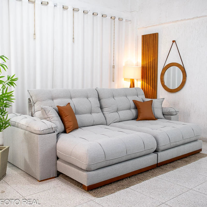 Sofá Retrátil Reclinável Verona 2.90m Linho Cinza Gelo 31 D28 Soft - Molas Ensacadas