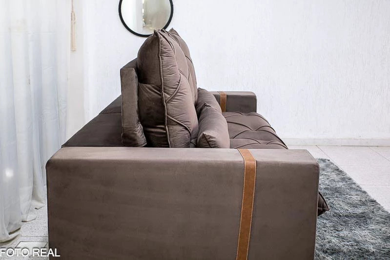 Sofá Retrátil Reclinável 2.50m Mônaco Veludo Marrom 108 - D33 e Molas Ensacadas - Móveis furniture