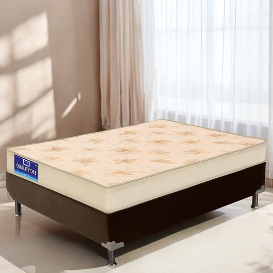 Colchão Casal Quality D33 12 cm + Base Box Simples Corino Marrom – ORTHOPRIME + BIOSTAR