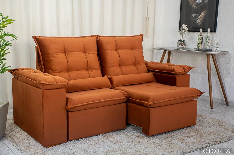 Sofá Retrátil Reclinável Madri 2.00m Veludo Terracota - Móveis furniture