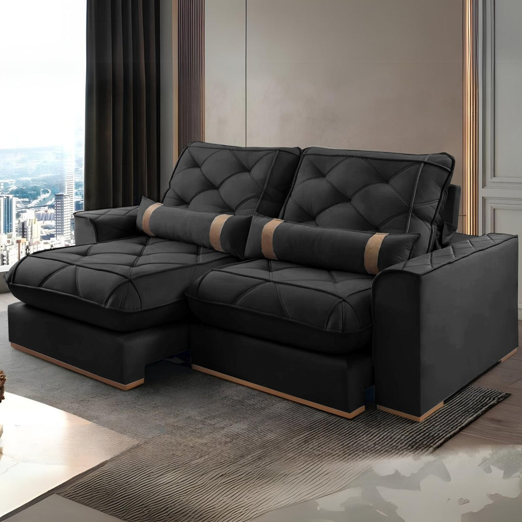 Sofá Retrátil e Reclinável Poseidon 029 2,50 m Veludo Preto – VICAM ESTOFADOS