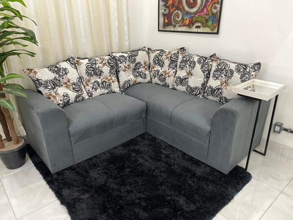 Conjunto de sofá de canto 2 x 3 lugares Félix – Cinza/Floral Flex - Móveis furniture