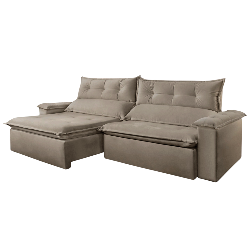 Sofá Retrátil e Reclinável 2,50 m S-102 Veludo Capuccino 1192 – SUPREMA ESTOFADOS
