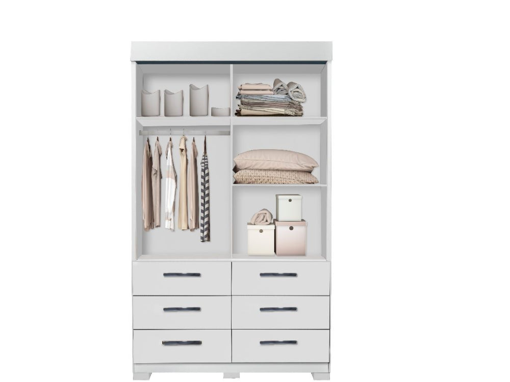 Guarda-Roupa Buzios 2 portas de correr com espelho 6 gavetas – Branco - Móveis furniture