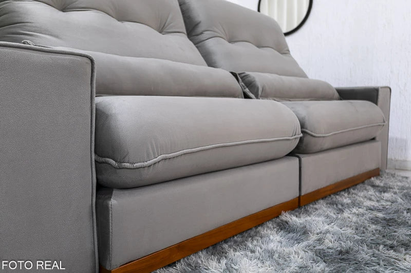 Sofá Retrátil Reclinável Sparta 2.30m Veludo Cinza 813 D33 e Molas Ensacadas - Móveis furniture