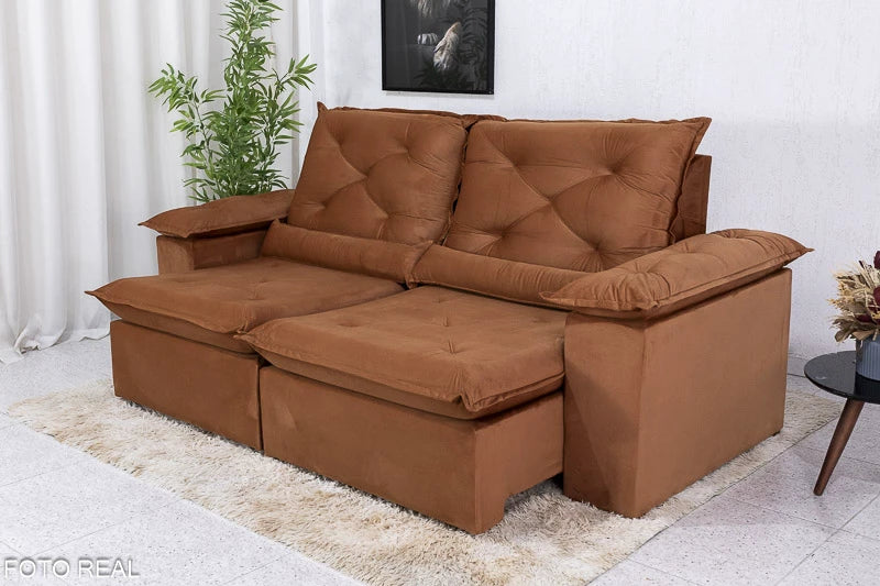 Sofá Retrátil Reclinável 2.00m Roma Veludo Terracota 24 - D28 Soft - Móveis furniture