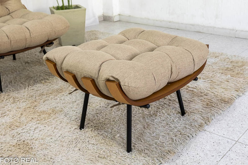 Poltrona com Puff Florença Linho Capuccino