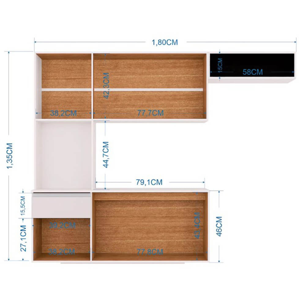 Cozinha Suspensa Mel 6 Portas 1 Gaveta Poquema Branco - Móveis furniture
