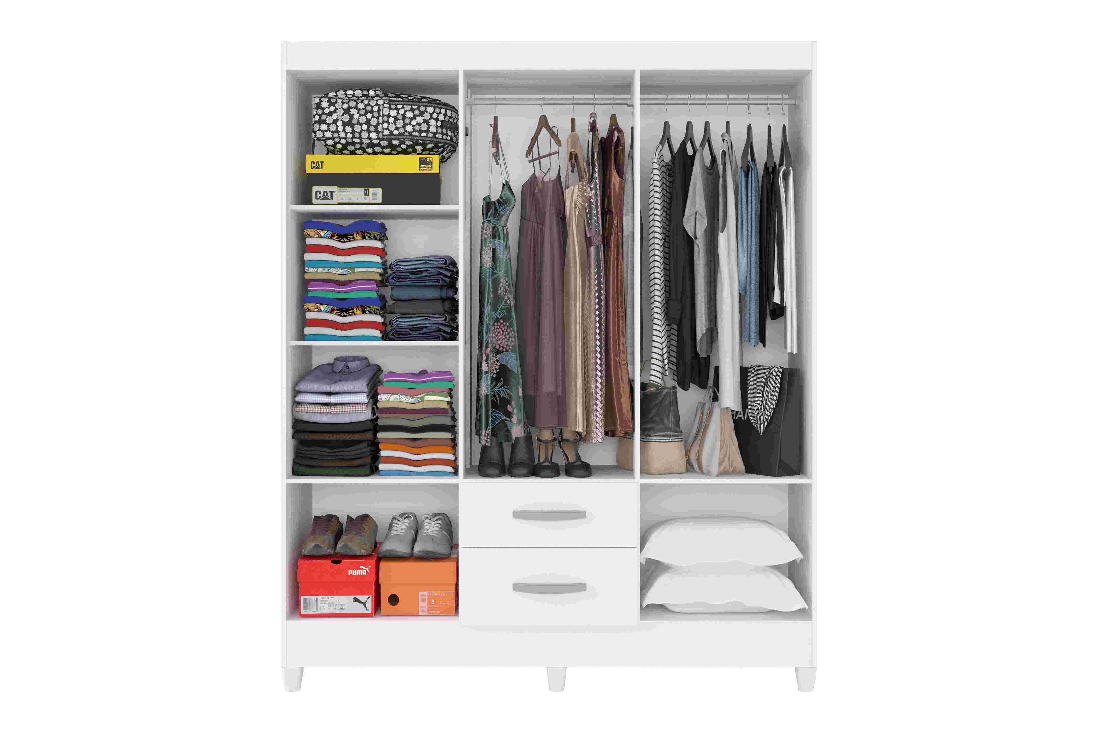 Roupeiro Fortaleza Plus 6P2G com Pes e Espelhos Canelato Rustico 3D.Canelato Natura.Off White Atualle Moveis