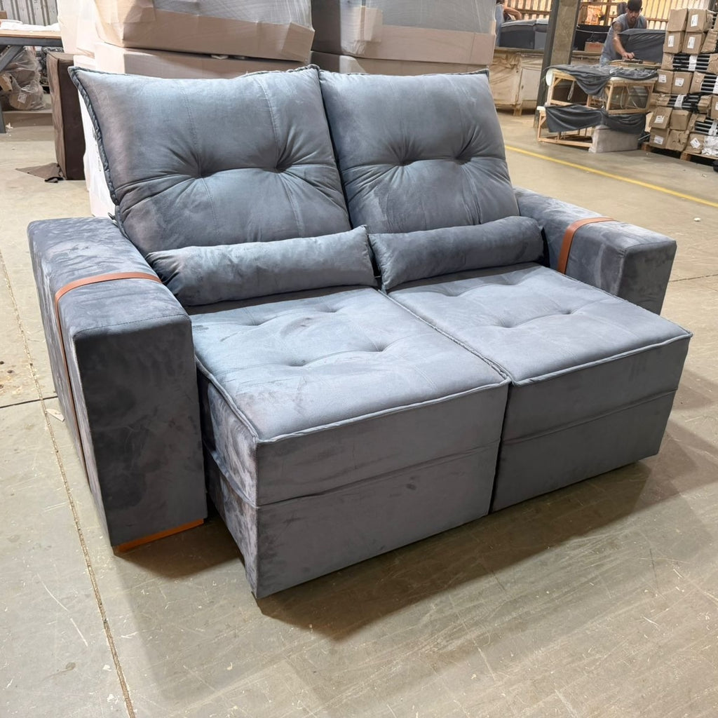 Sofá Retrátil e Reclinável Júnior 1,80 m Veludo Cinza Grafite 08 – IMPERIAL DECOR