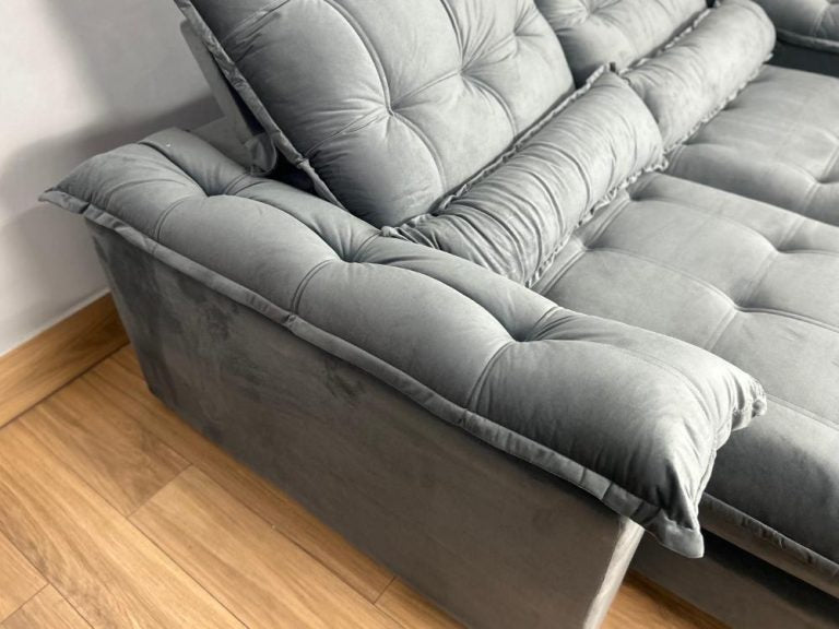 Sofá Retrátil e Reclinável Istambul 2.30m – Cinza Veludo