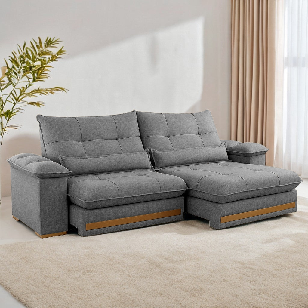 Sofá Retrátil e Reclinável Qatar 2,00 m Linho Cinza A227 – TREVO ESTOFADOS