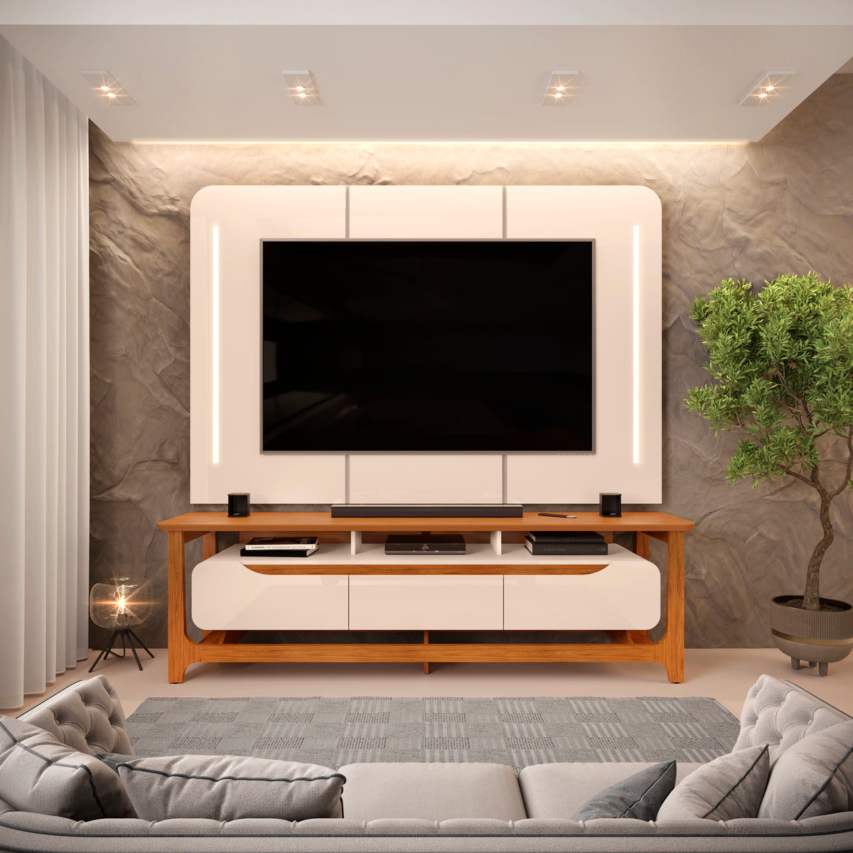 Bancada com Painel Salvatore Off White.Freijo DJ - Móveis furniture