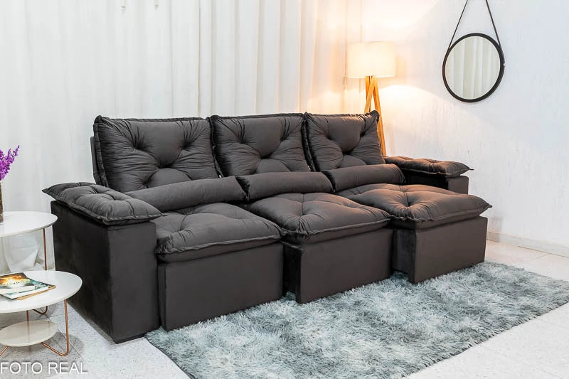 Sofá Retrátil Reclinável 2.70m Texas Veludo Marrom - Móveis furniture