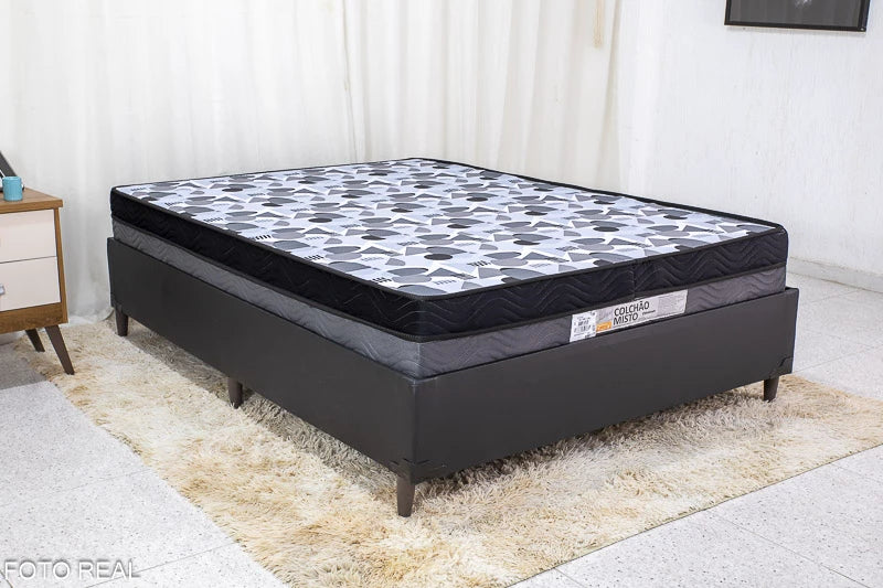 Box Casal Zeus Korino Preto SE + Colchão Casal Ortopédico EPS D33 Iso Dupla Face 138x188x58 Ortobom - Móveis furniture