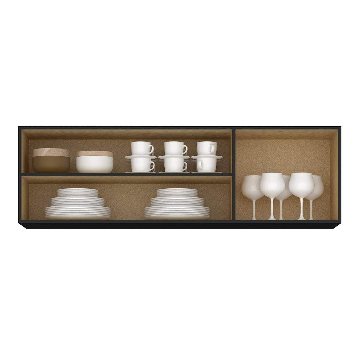 Armário Aéreo 3 portas Ipanema + Balcão(Tampo Comum)Copacabana Preto – FELLICCI - Móveis furniture