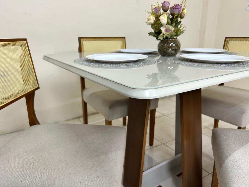 Mesa de Jantar Laís 1.15×0.94 com 4 Cadeiras Grécia – Cinamomo/Off White