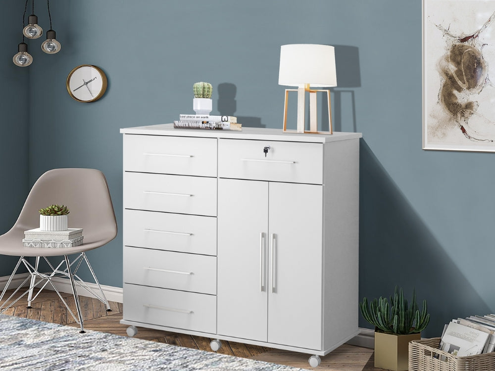 Cômoda Fauna 6 gavetas 2 portas – Branco - Móveis furniture