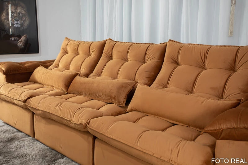 Sofá Retrátil Reclinável Kapri 3.20 Veludo Terracota 585 - Molas Bonnel e Poliéster Siliconado - Móveis furniture