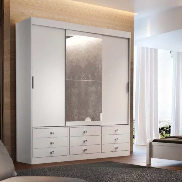 Roupeiro 3 Portas Texas Larg. 1.80m Branco Rufato - Móveis furniture