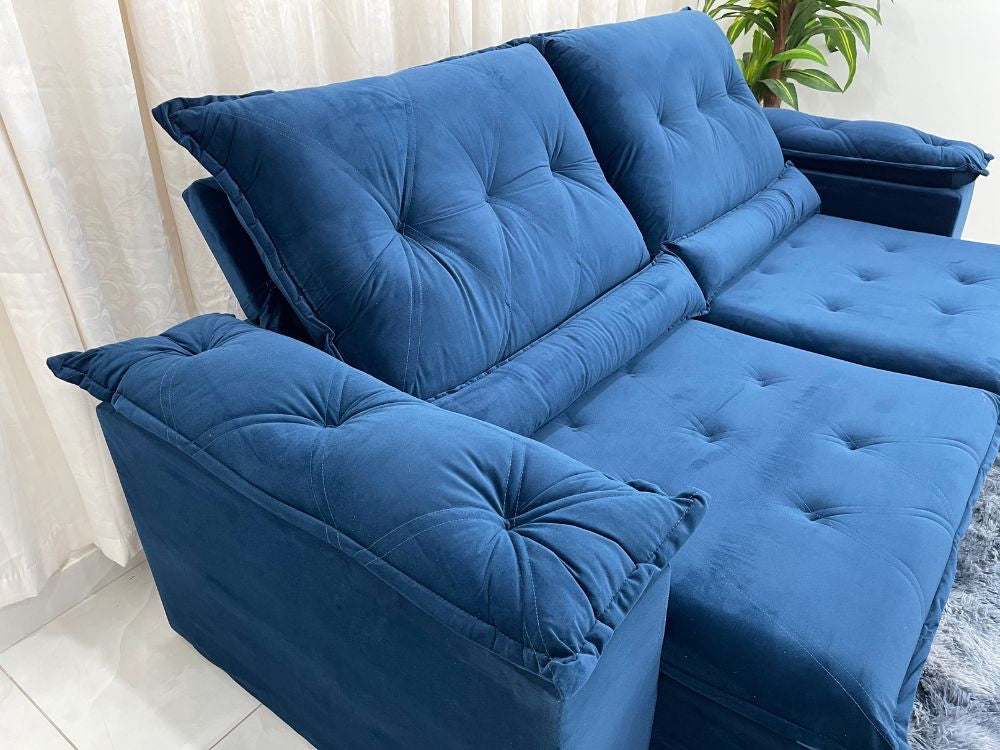 Sofá Retrátil Reclinável Las Vegas 2.30m – Azul Veludão - Móveis furniture