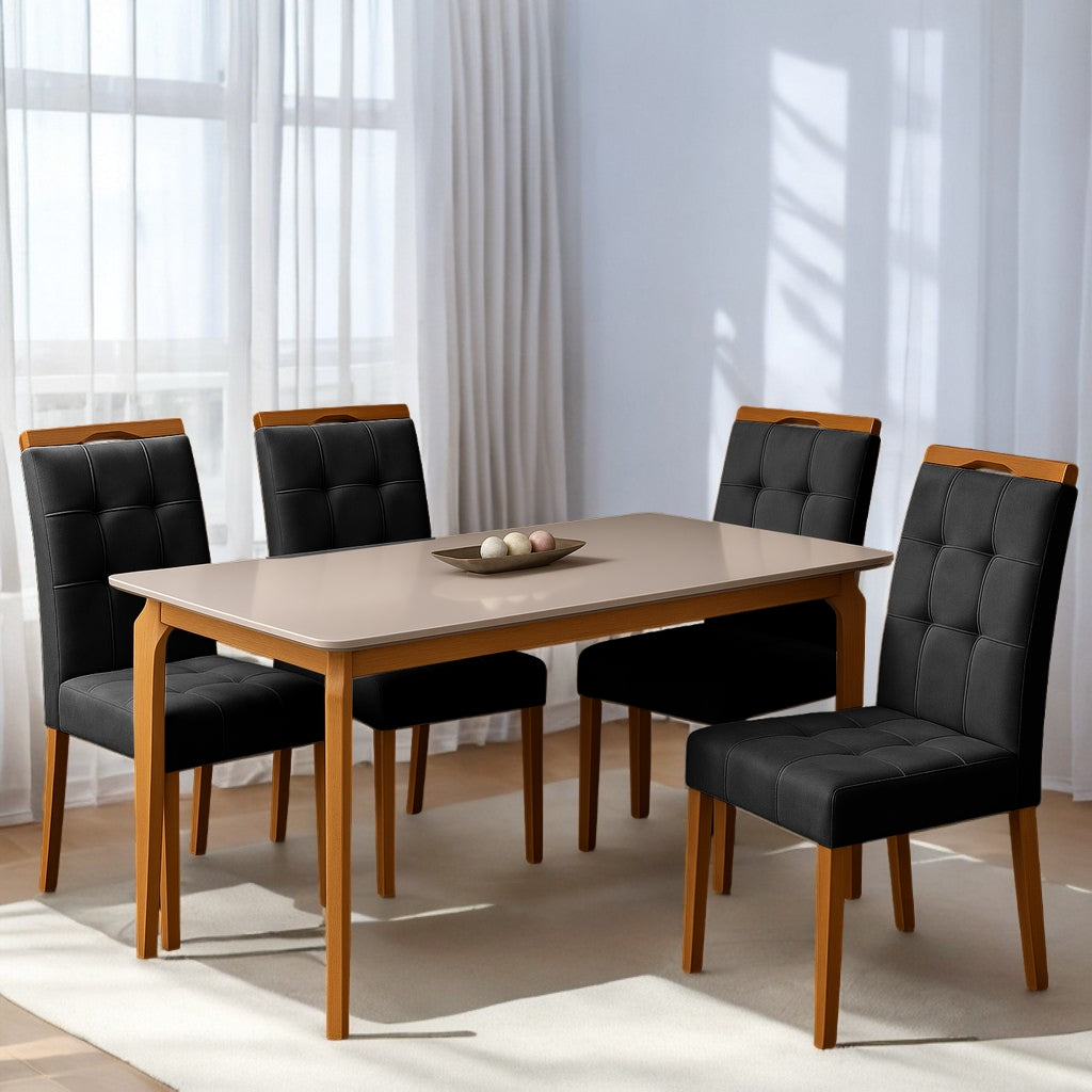 Mesa Alegra 120 Cinamomo/Off White com 4 Cadeiras Sophia Veludo Preto – JCM MOVELARIA + WM DECOR