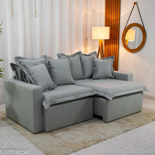 Sofá Retrátil e Cama Torino 2.10m Linho Cinza 507 - Sem Caixa