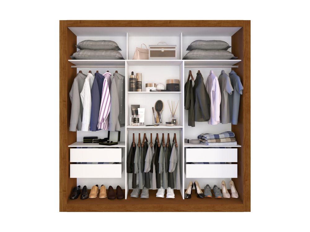 Guarda-Roupa Panamá 3 portas de correr flex com 1 espelho – Cinamomo/Off White - Móveis furniture