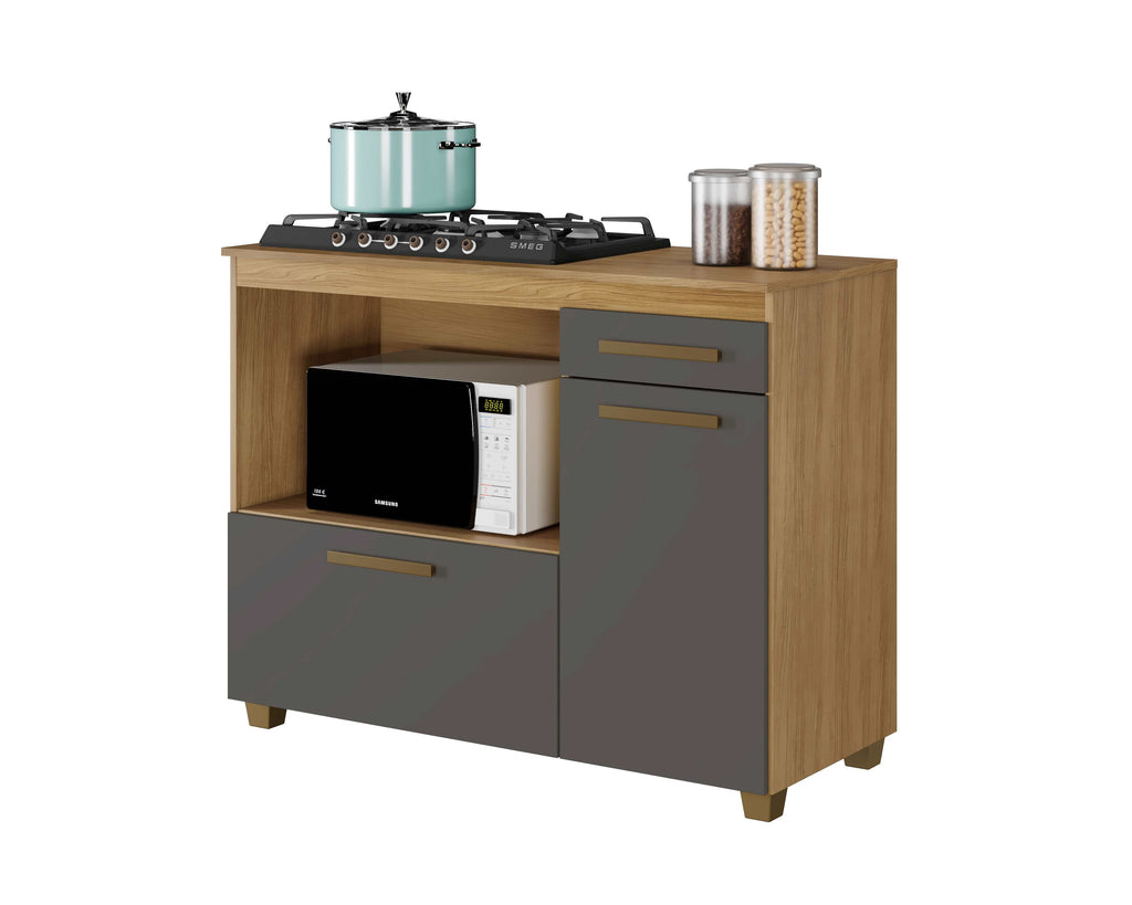 Balcao CookTop Cronus 120 4 Bocas com Tampo com Recorte 53,5 x 35 Cinamomo.Grafite Arte Moveis