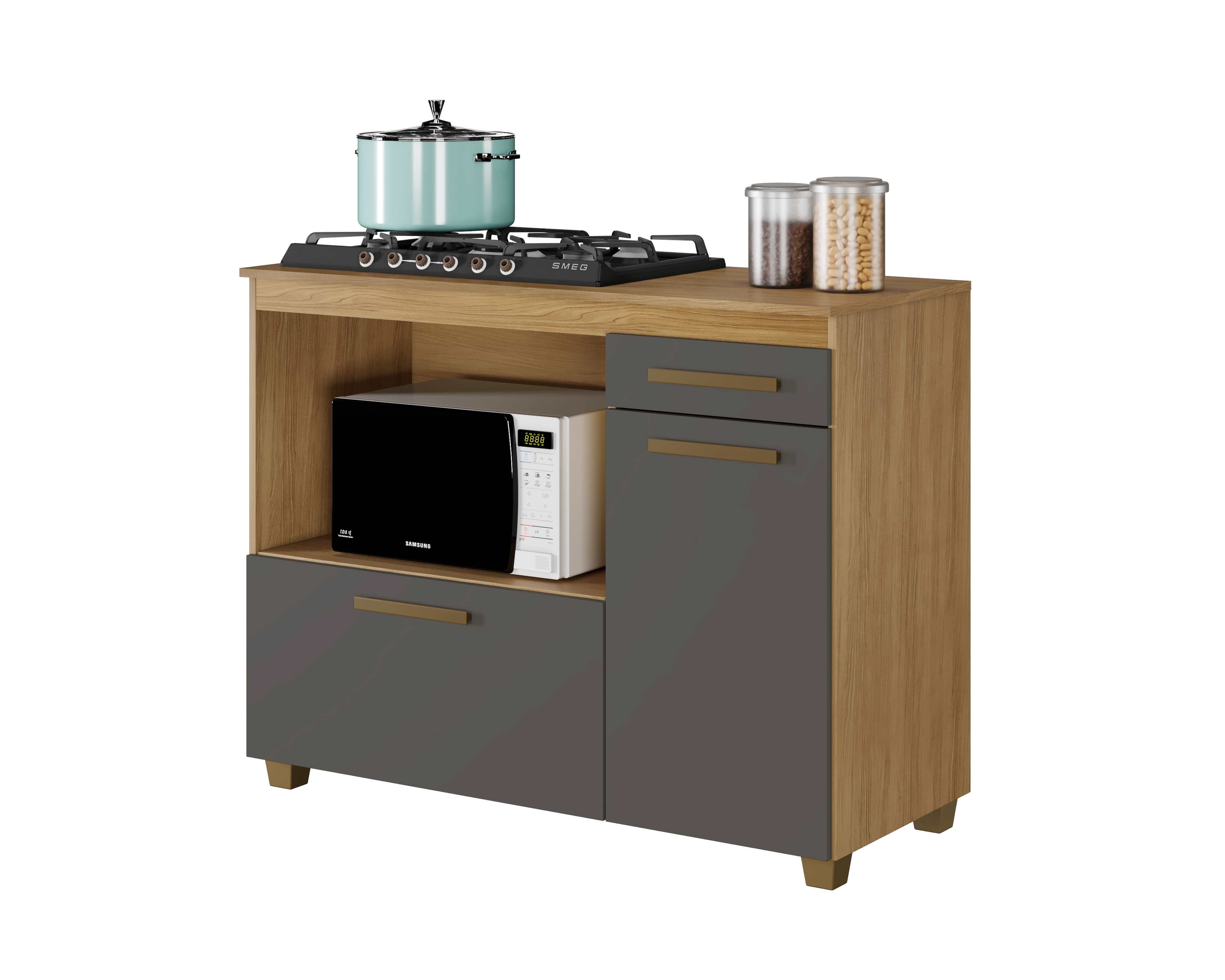 Balcao CookTop Cronus 120 4 Bocas com Tampo com Recorte 53,5 x 35 Cinamomo.Grafite Arte Moveis