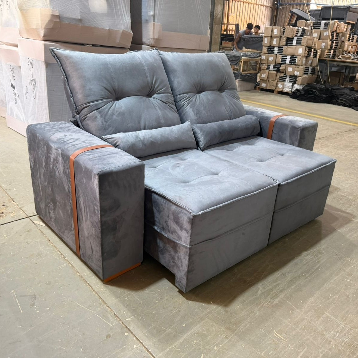 Sofá Retrátil e Reclinável Júnior 1,80 m Veludo Cinza Grafite 08 – IMPERIAL DECOR