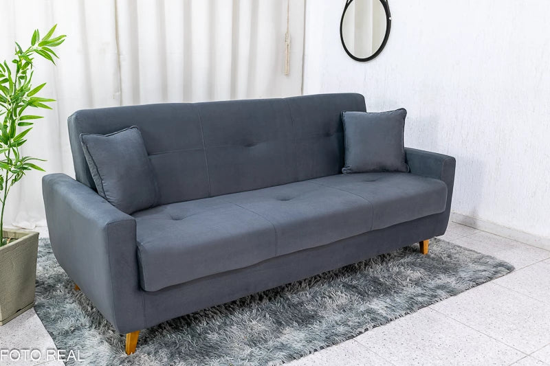 Sofá Cama Pâmela Larg. 2.00m Veludo Grafite - Móveis furniture