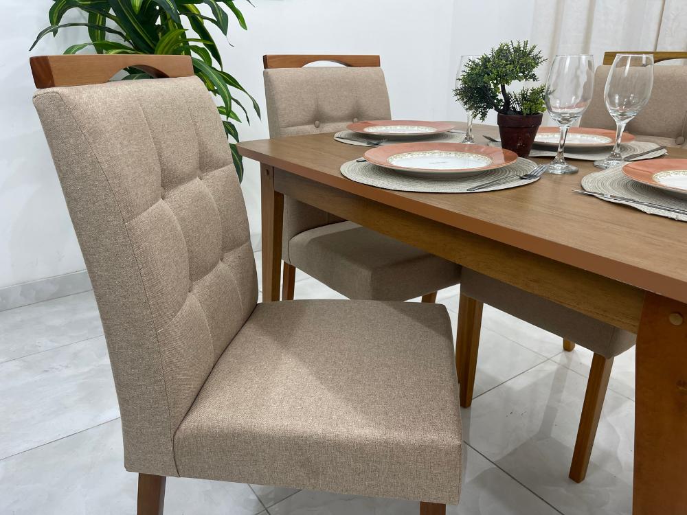 Mesa de Jantar Elegance 1.20×0.80 Com 4 Cadeiras Nicole – Cinamomo/Bege Linho - Móveis furniture