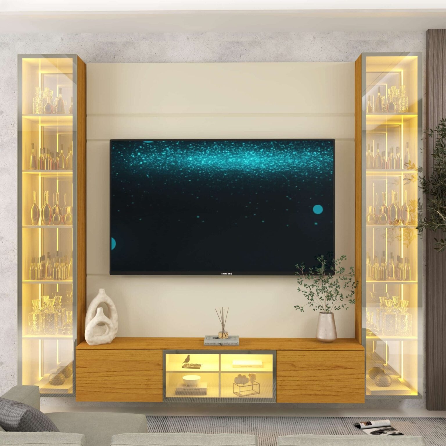 Home Suspenso até 85″ Luminare Reflecta com Duas Torres 230 Off White/Naturale – GELIUS