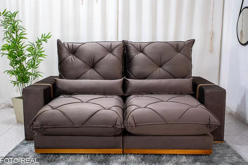 Sofá Retrátil Reclinável 2.50m Mônaco Veludo Marrom 108 - D33 e Molas Ensacadas - Móveis furniture