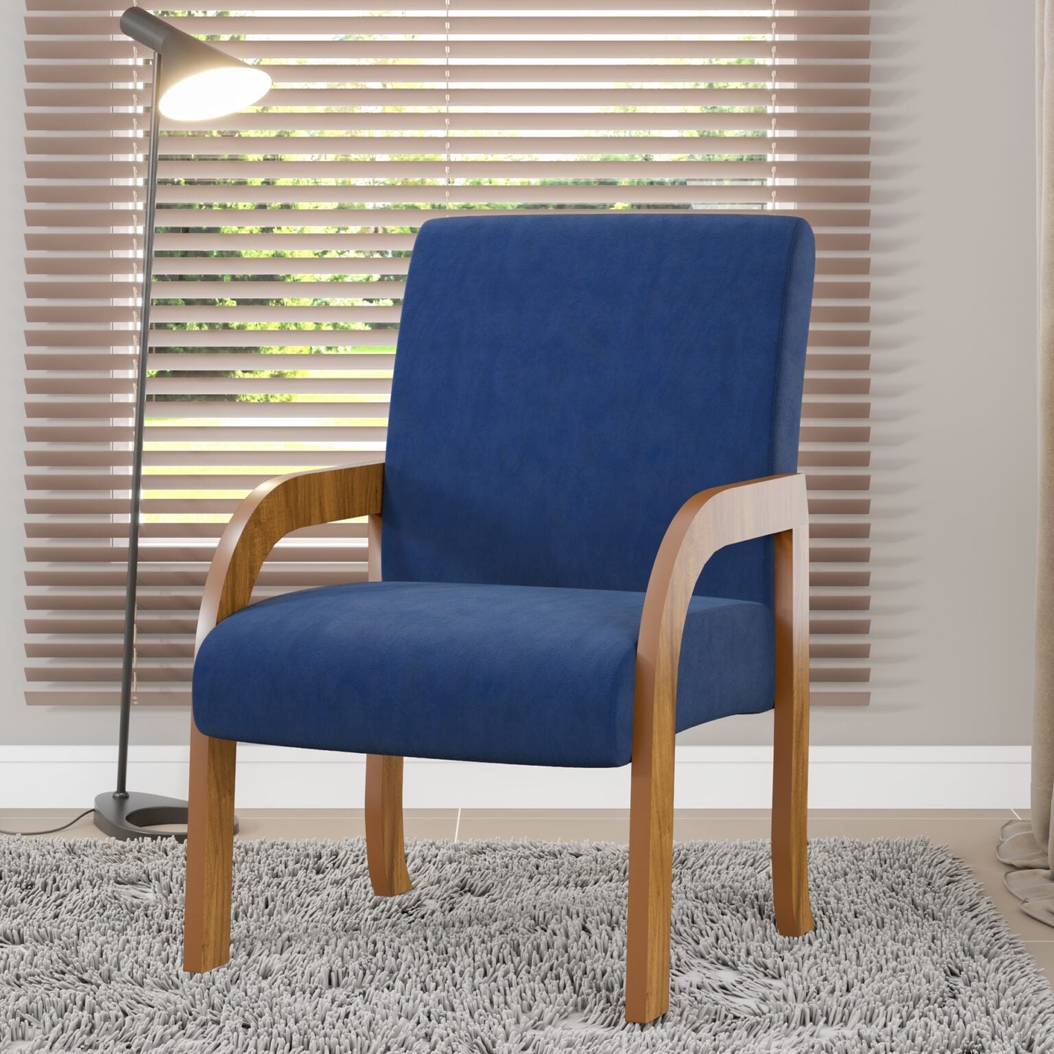 Poltrona Vand Mel/Veludo Azul – VIERO MÓVEIS