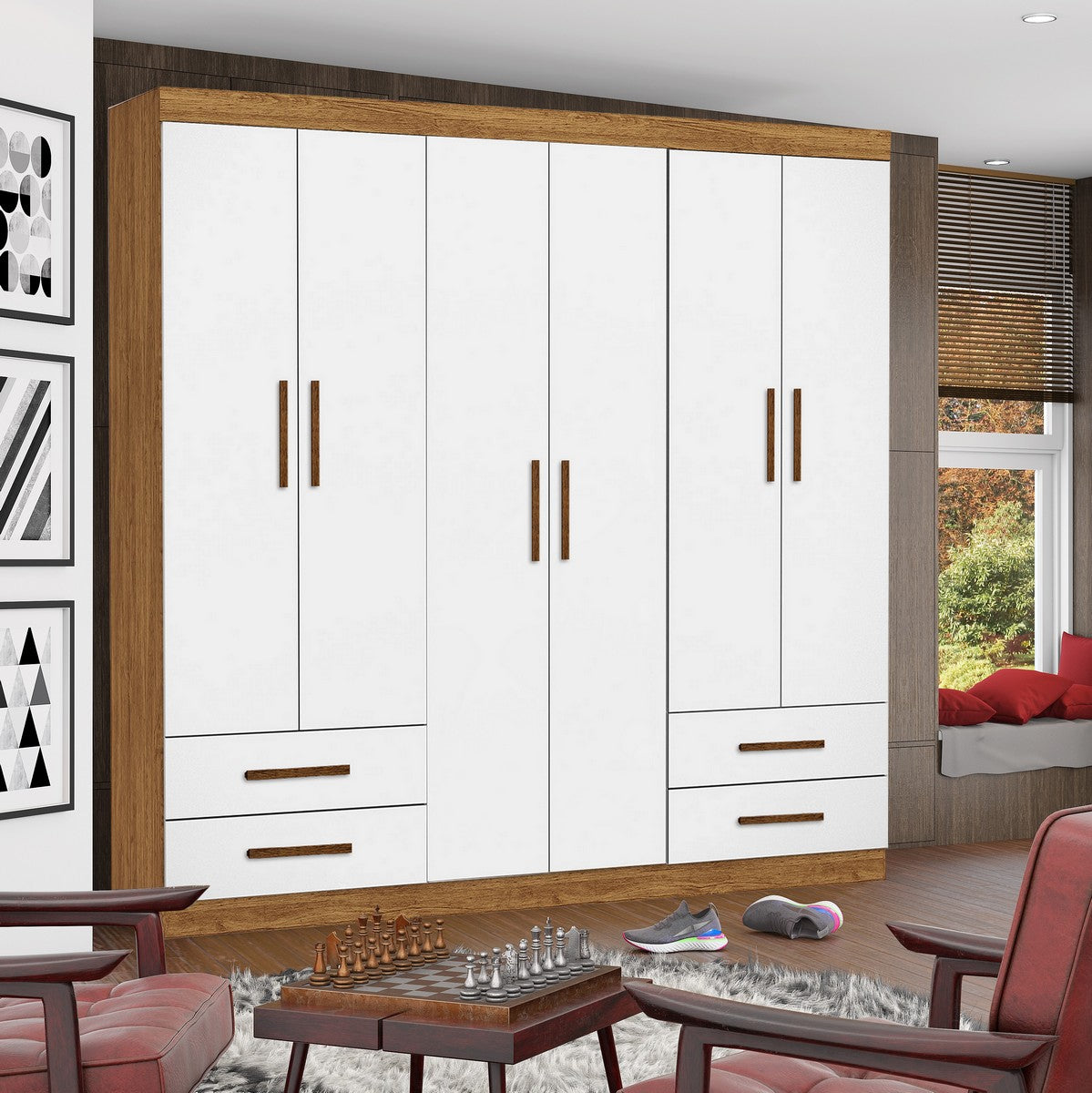 Guarda-Roupa 6 Portas Hércules (Sem espelho) 1,77 m Cinamono/Branco – CARIOCA MÓVEIS