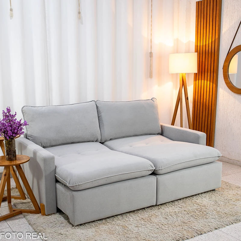 Sofá Retrátil Luma 2.00m Veludo Premium Cinza 36 - Sem Caixa