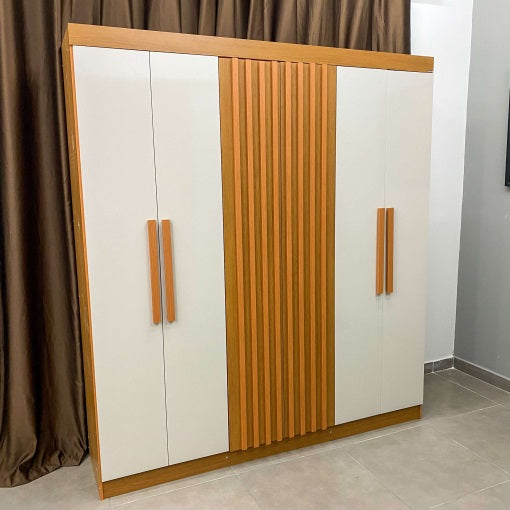 Roupeiro Cairo Ripado 6 Portas 100% MDF Larg. 1.80m Nature/Off Rufato - Móveis furniture