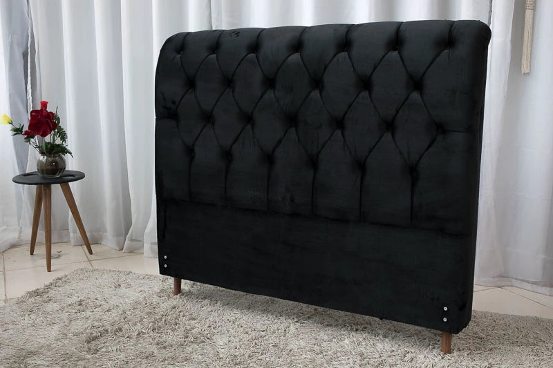 Cabeceira Casal Lavínia Veludo Preto Largura 1.40m - Móveis furniture