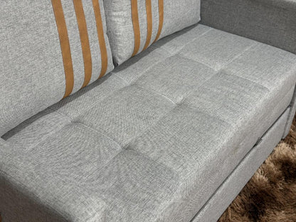 Sofa Cama Dominic 1.40m – Cinza Linho/Marrom Courino